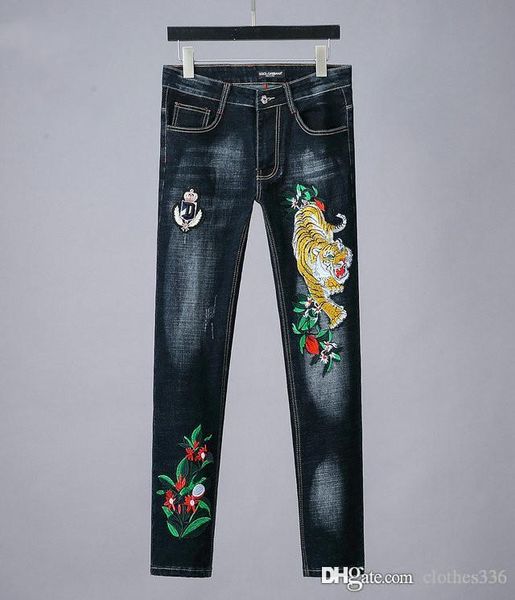 

2020 new arrival brand designer men denim jeans embroidery pants fashion holes jeans pour hommes designer pants, Blue