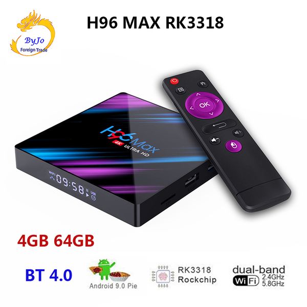 

H96 MAX RK3318 Android9.0 ТВ Box Top 4G 64G Dual Wifi 2.4G 5G BT4.0 4K HD Set Top Box Медиа-плеер Цифровой дисплей IPTV Sm