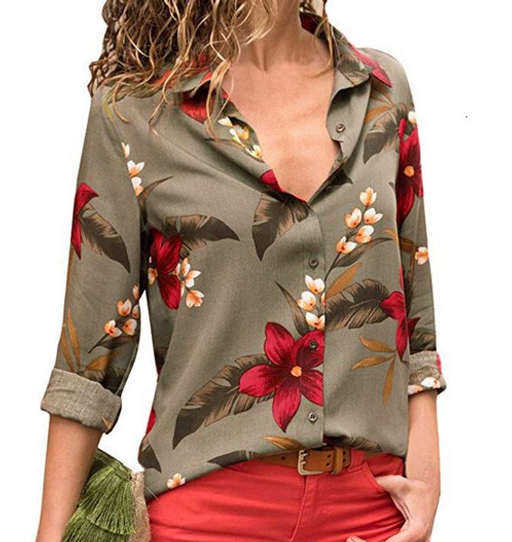 

blouse summer women shirt long sleeve v neck printed button women shirts tunique femme camisa feminina, White