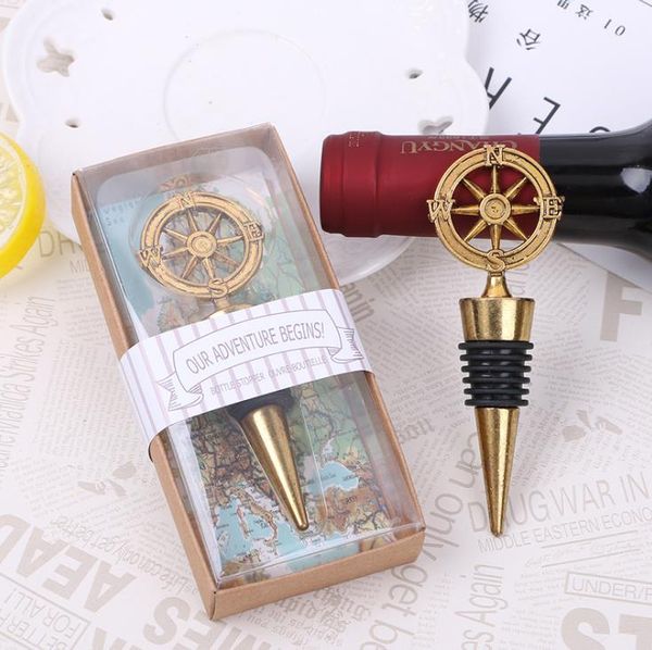 Golden Compass rolha de vinho favores do casamento Presentes Wine Retro Bottle Stoppers Bar Ferramentas Souvenirs Alloy Wine Compass Bottle Stopper SN1015