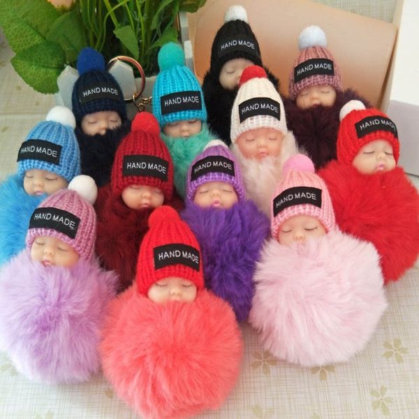

sleeping baby doll keychain plush rabbit fur ball key chain car keyring women key holder bag pendant charm novelty accessories fa2187
