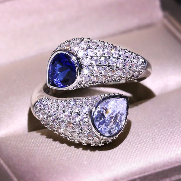 

ms. 2019 new selling ring staggered fashion style ring blue and white color zircon silver ladies gift jewelry w3t206, Slivery;golden