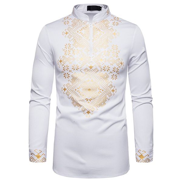 

shirt men leisure african style printing shirt fashion loose turn-down long-sleeved blouse camisa masculina 2019, White;black