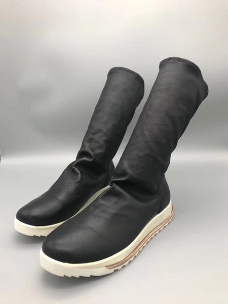 Streç pamuk koyun kauçuk PU şok emme tabanı çizmeler İtalya ithal ağacı krem ​​deri şerit şok tabanlık high-end moda boot