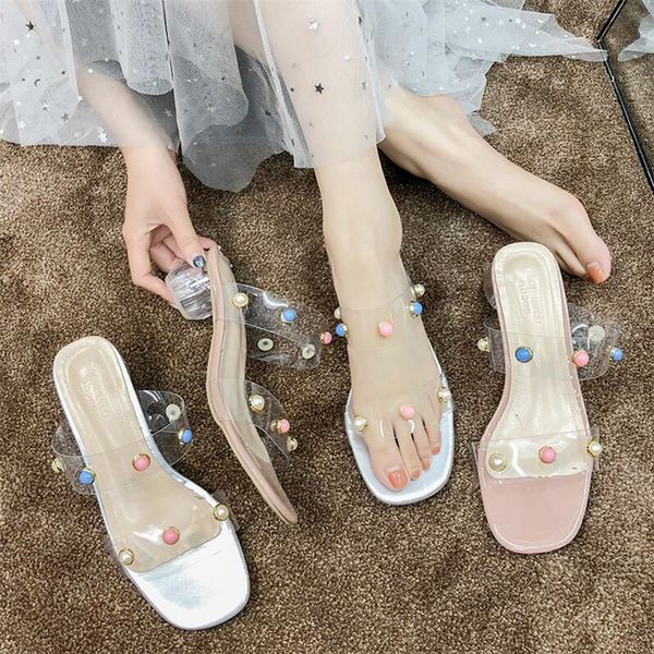

slippers women wear stylish wild rainbow small fresh thick heel sandals and slippers women 2020 new summer, Black