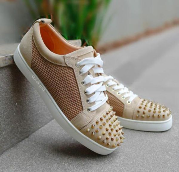 

factory sale mesh leather men's casual shoes flat low red bottom sneakers men famous sneaker red soles leisure party wedding eu35-46, Black