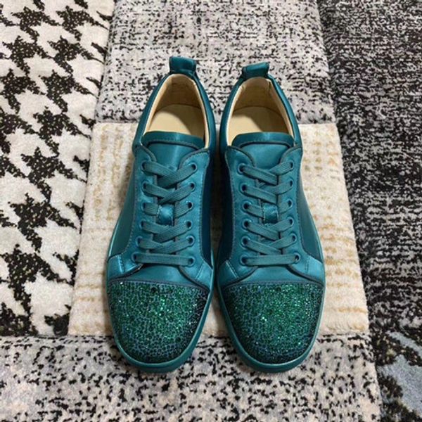 

2019 wholesale design green genuine leather red bottom toe rhinestone strass fashion men /women's low sneakers junior outdoor, Black