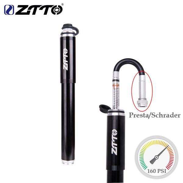 

ztto 160psi high pressure mini portable handle bicycle pump schrader presta valv bike tire ball inflator air pump with gauge