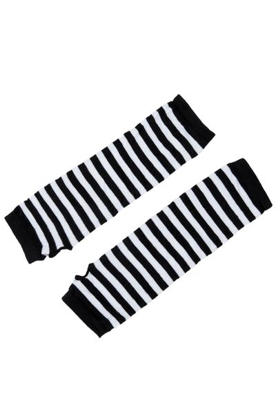

stylish winter warm black white striped long fingerless gloves, Black;gray