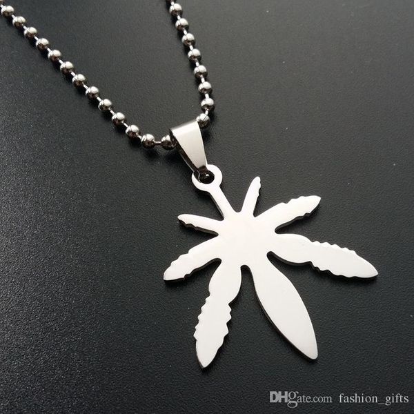 

stainless steel canada jamaica hemp maple leaf necklace african fallen leaves tree foliage plant grass pendant jewelry, Silver