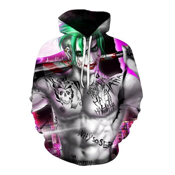 

2019 hoodies men halloween 3d sweatshirt printed suicide squad joker new 3d hooded pullover big pocket sweats ing, Black
