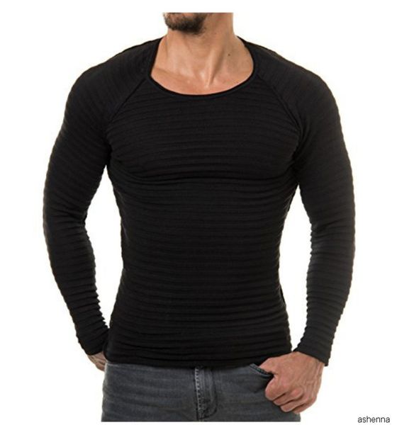 

mens designer , knitting thin strip male long sleeve t shirt round neckd83ja0ko, White;black