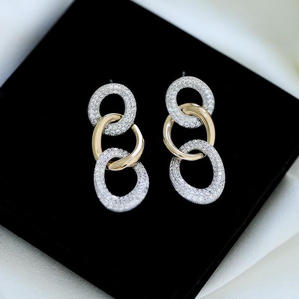 

original fashion chain earrings for women full diamond gold plated earings luxury wedding circle earring jewelry, Silver