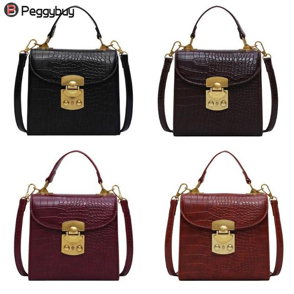 

mini stone pattern pu leather crossbody bags for women lock designer messenger bag women handbag