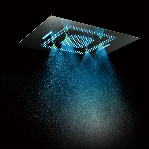 

luxury concealed ceiling electric led shower heads rainfall showerhead 600x800mm waterfall,misty phone control colorful showers