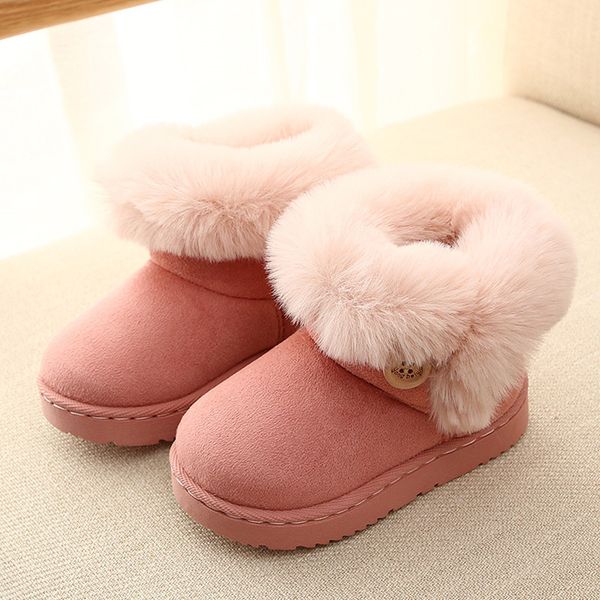 

children boots girls boys shoes thick warm genuine leather kids snow shoes fashion real fur toddler kids boots winter, Black;grey
