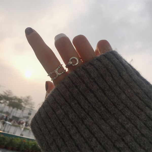 

925 sterling silver fashion 2020 letter h rings for women set wedding love adjustable dainty cute simple jewelry gift, Golden;silver