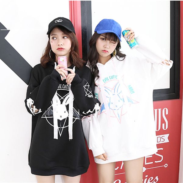 

женщины дизайнера одежды женщина дизайнер толстовка harajuku симпатичная лолита женщина кролик пуловер pentacle узелок толстовка женский тол, Black