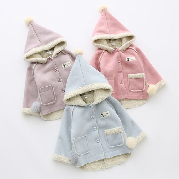 

new winter baby girls woolen outerwear children's clothing thick velvet warm kids jacket solid casual fashion hooded coats xl206, White