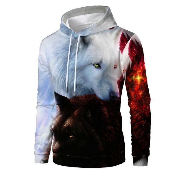 

mens designer fashion new double wolf 3d digital printing pullover sweater men, Black