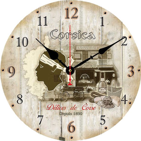 

wonzom corsica cook chic clock, wooden wall clock for living room lounge study bedroom ,silent round wall clock, 16-inch