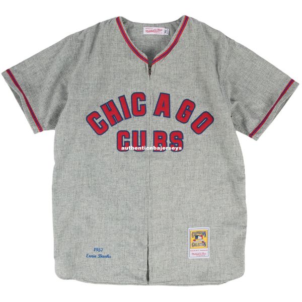 

ernie banks chicago #14 mitchell & ness retro 1957 zip front jersey, Black;blue
