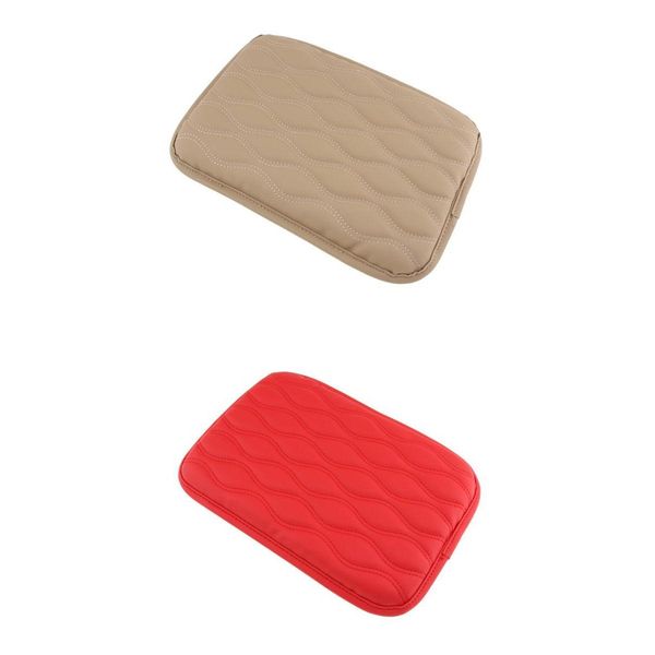

2pcs beige + red vehicle car center console box armrest pad cover pu leather