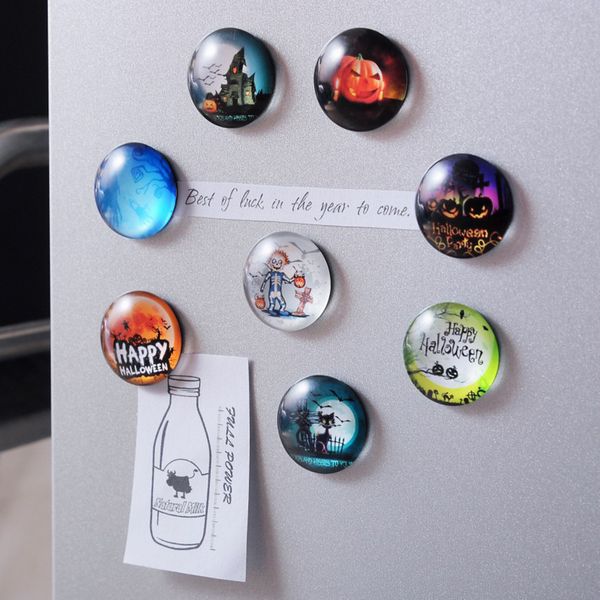 

5pcs round refrigerator magnets stickers english letter glass fridge magnets whiteboard for halloween wall decoration