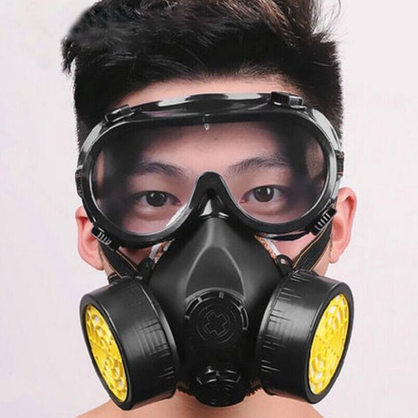 

gas mask chemical gas anti dust paint industrial respirator with protection safety workplace dual filter face goggles safe, Black;white