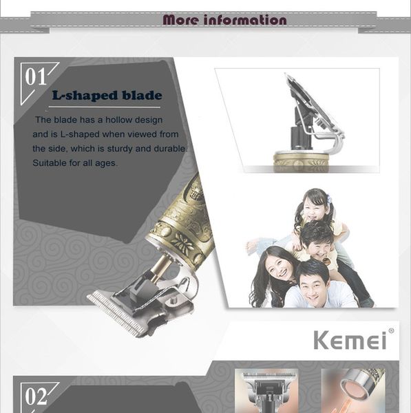 

kemei km-1974a электрический триммер для волос аккумуляторная беспроводная для мужчин триммер для бороды 0 мм лысая машинка для стрижки воло