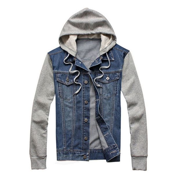 

denim jacket men hooded sportswear outdoors casual fashion jeans jackets hoodies cowboy mens jacket coat, Black;brown