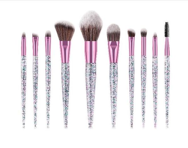 

beauty tools 10pcs makeup brushes set foundation sequin quicksand plastic handle brush