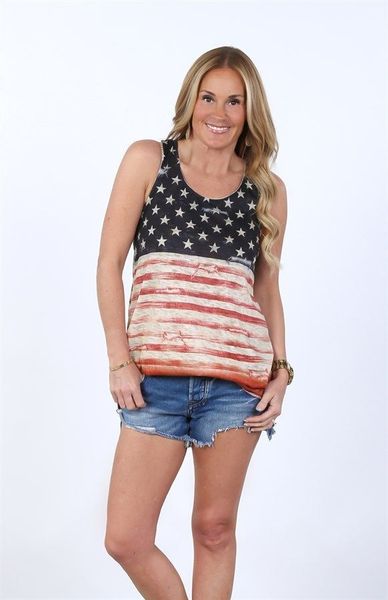 

womens american flag vest summer loose sleeveless casual round neck tank t-shirt tee us, White