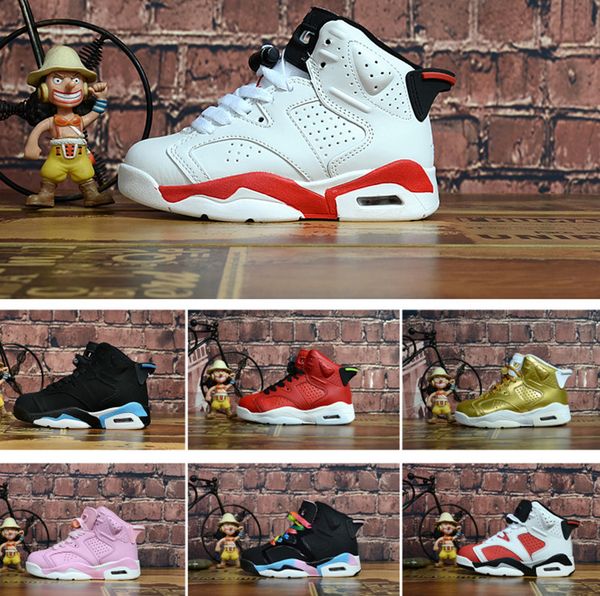 

popular kids shoes 6 6s black blue white pink red grey leather winter basketball shoes sneakers for kids boys girls with box