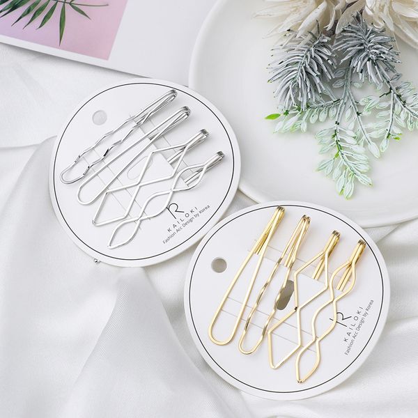 

4pcs/set korea simple metal hair clips for women geometric rhombus gold silver color hairpins hair accessories barrette hairpins, Golden;silver