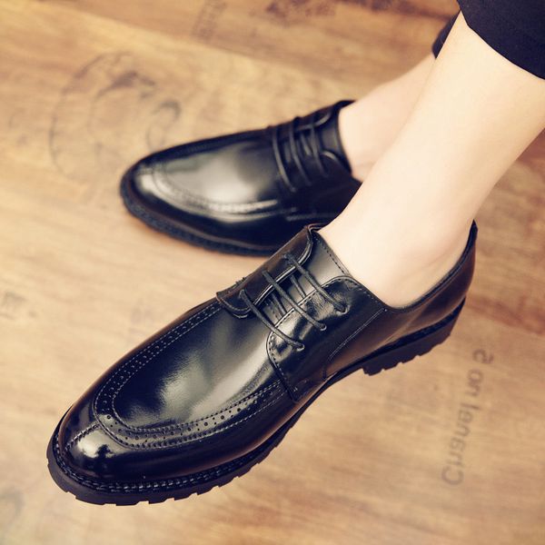 

pointed casual pu leather men's retro men's dress shoes, Black