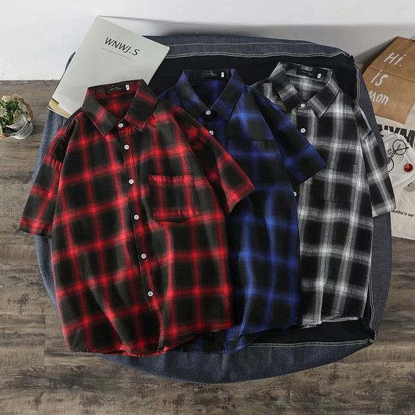 

100% cotton flannel men's plaid shirt slim fit summer plaid shirts male casual short sleeved shirts soft comfortable, White;black