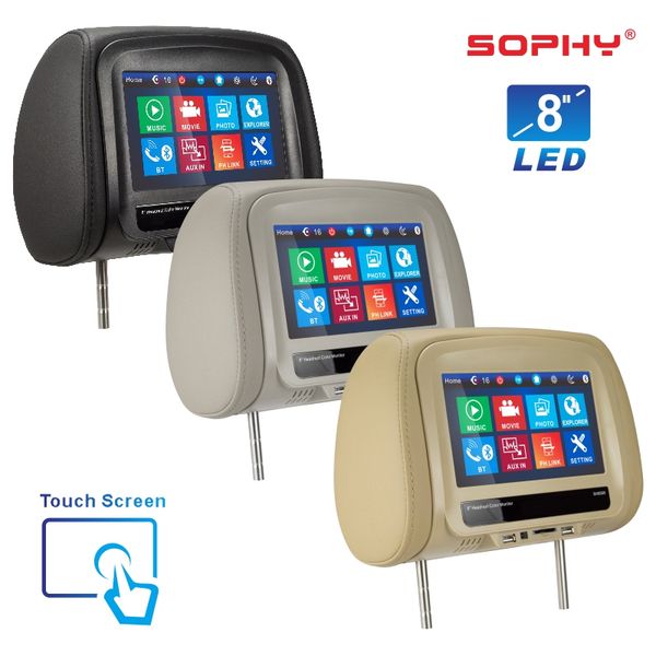 

new 8 inch tft led touch screen mp5 player universal car headrest monitor av usb sd bluetooth fm ir built-in speakers sh8068-mp5