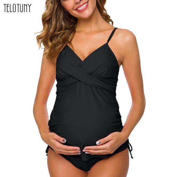 

telotuny new fashion maternity swimsuit bikini pregnant tankinis solid swimwear ladies one-piece beachwear ruffle suit l317, White