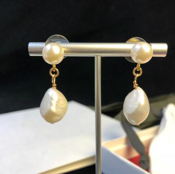 

famous european designer jewelry plated 18k gold natural irregular shaped pearl pendant earrings women banquet party luxury jewelry, Silver