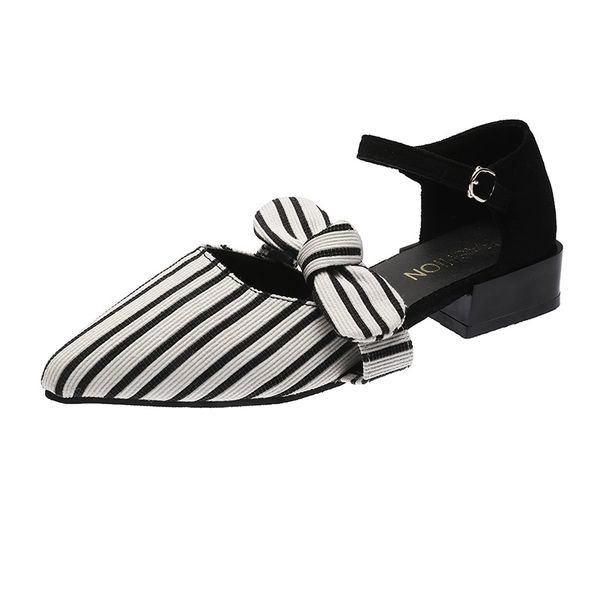 

2020 summer new fashion middle heel pointed shallow mouth baotou sandals women thick heel women's shoes, Black