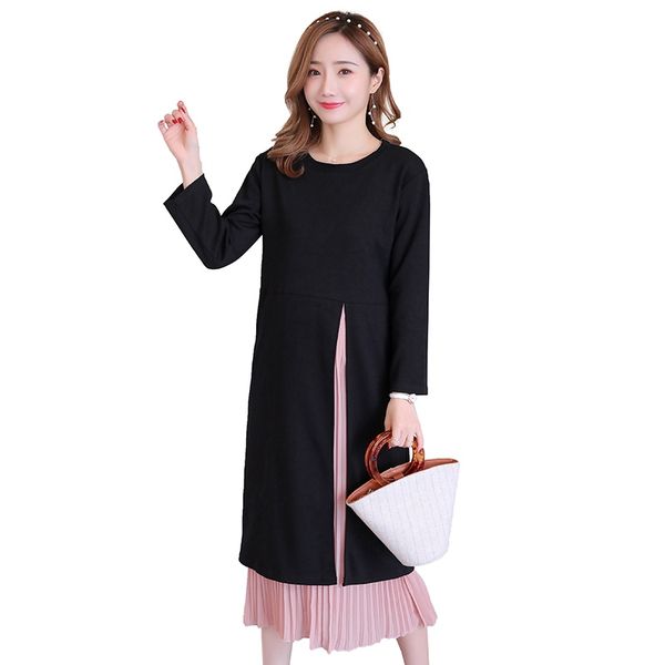 

2019 maternity dress new fashion simple and generous irregular stitching loose pregnant women long-sleeved dress, White
