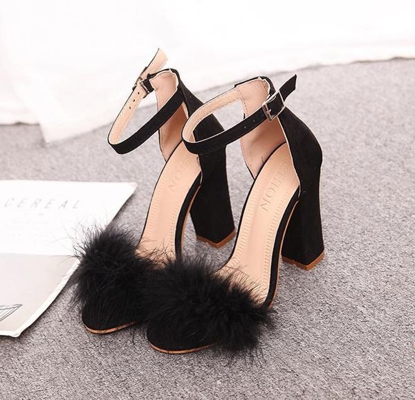 

summer women pumps t-stage fur buckle strap platform open toe dancing high heel sandals party wedding shoes black mujer t04