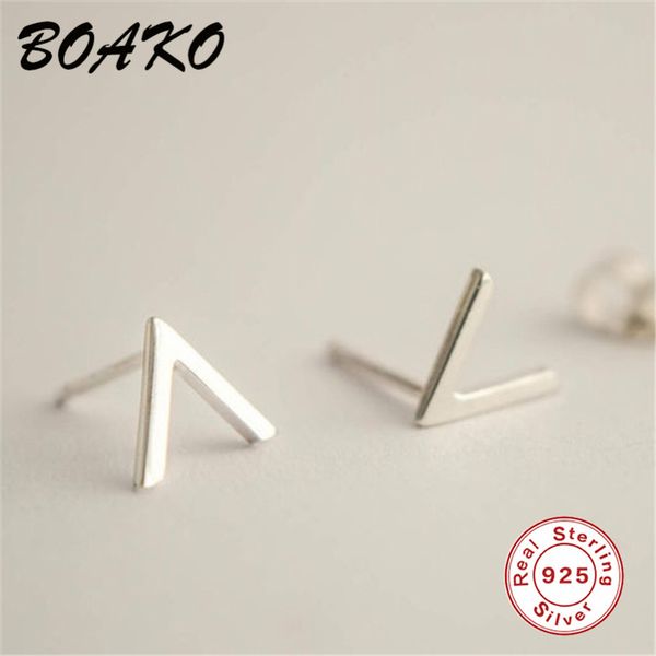 

stud boako 2021 fashion trendy earrings brincos simple wind letter v shape for women 925 sterling silver, Golden;silver