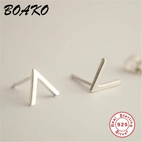 

boako 2019 new fashion trendy earrings brincos simple wind letter v shape stud earrings for women 925 sterling silver, Golden;silver