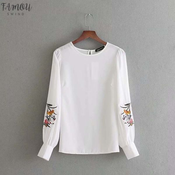 

new fashion women floral embroidery black white color smock blouse shirt women casual slim blusas pullover femininas ls2618