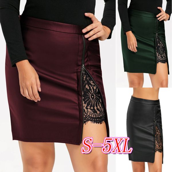 

кружевная упаковка хип юбка высокая талия кожа юбка для женщин, Black