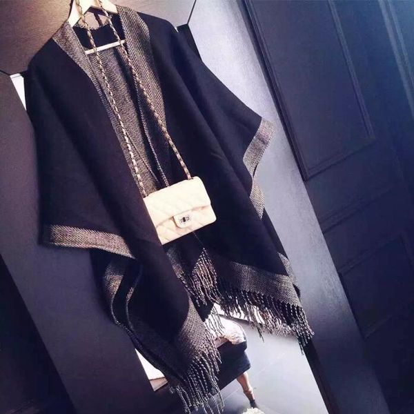

2019 wrap swing spring autumn new knitted cardigan women winter poncho cape tassel cloak shawl print sweater scarf women coat, White