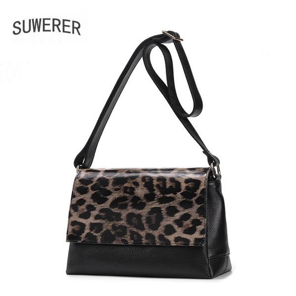 

suwerer new women genuine leather bag real cowhide bag leopard handbags women bags leather crossbody bags