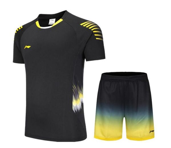 

new 2019 li-ning men woman badminton t-shirts shorts,quick dry fitness sportswear stripe sport table tennis shirt jersey,tennis t-shirts, White;yellow